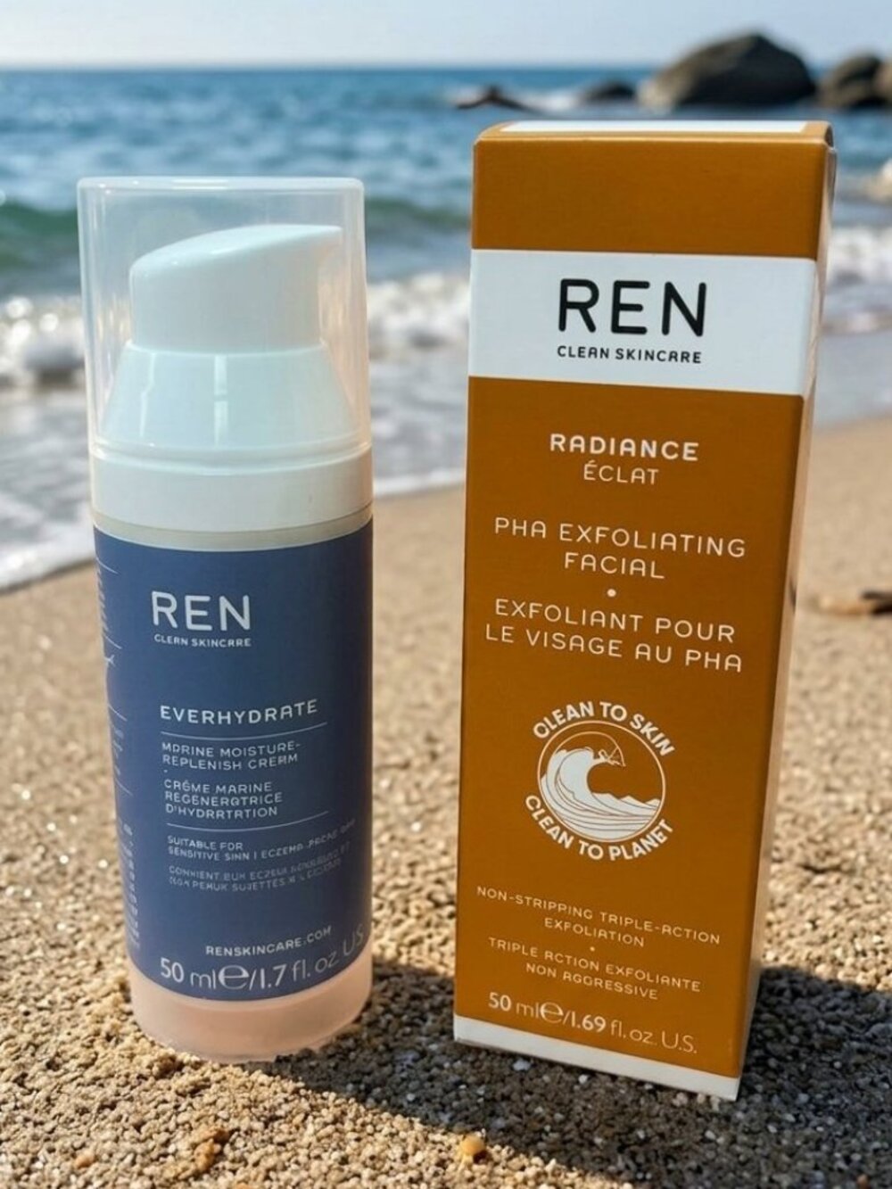 REN Clean Skincare DUO- PHA Exfoliating Facial & Marine Moisture Cream-2 Items!